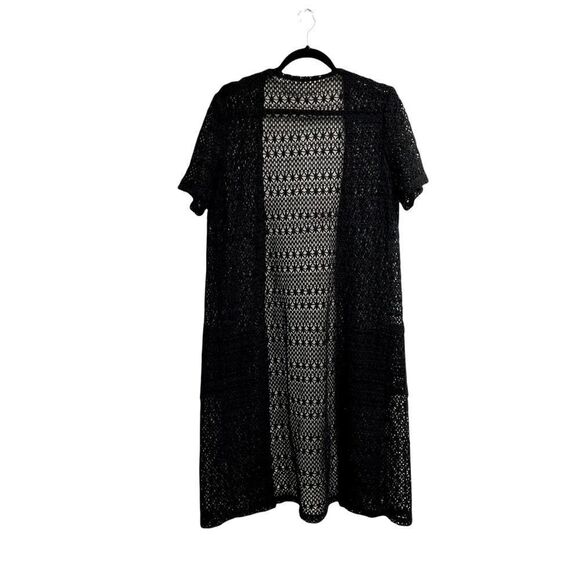 LISA KLINE Black Open Short Sleeve Cardigan Duster Swimwear Kimono Coverup L - Picture 2 of 4
